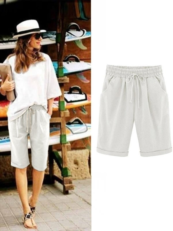 Plain with Pockets Sashes Holiday Loose Shorts (9 Colours)