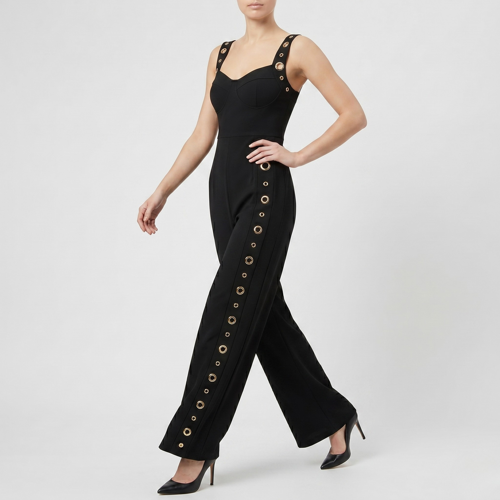 Eyelet Straight Leg Sleeveless Jumpsuit
