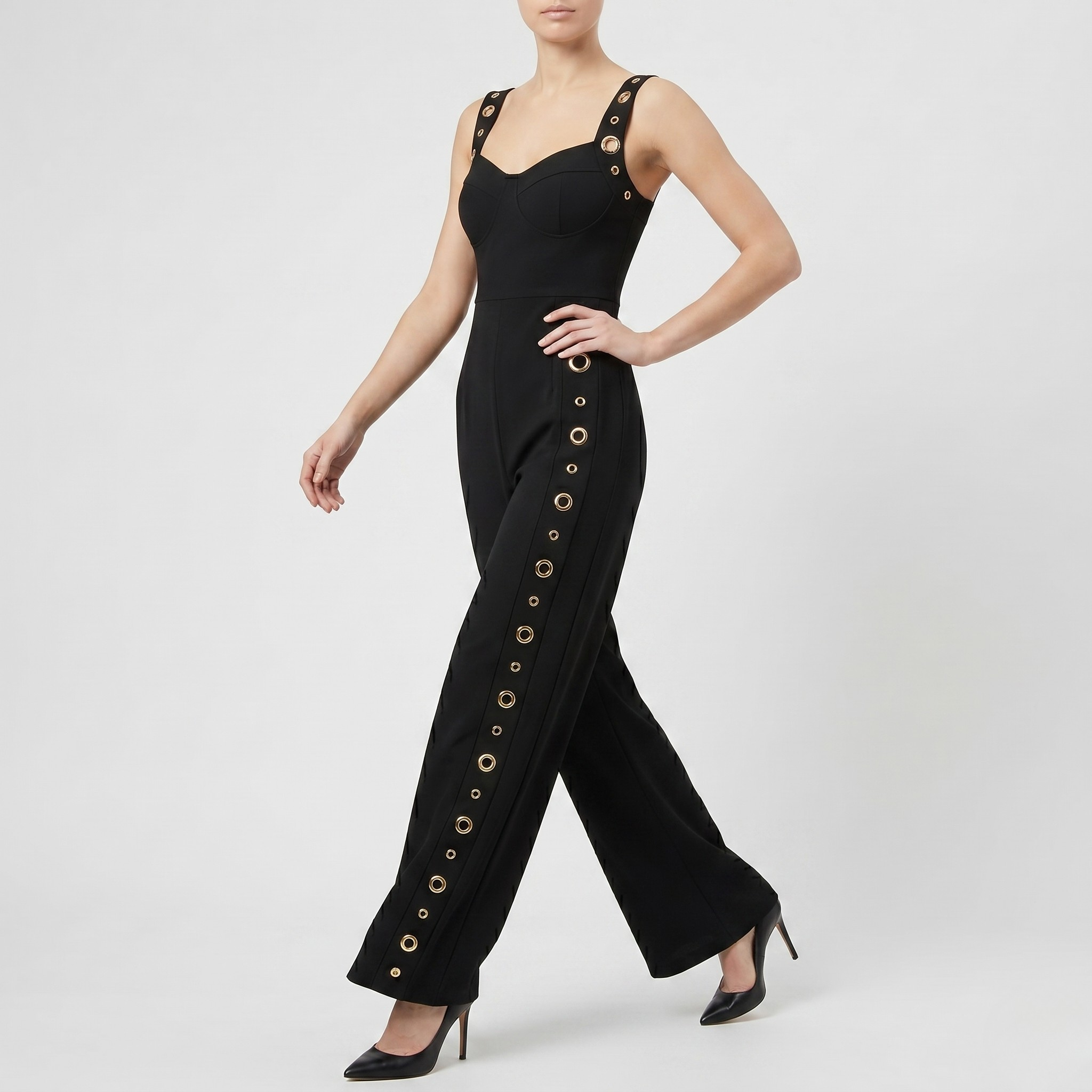 Eyelet Straight Leg Sleeveless Jumpsuit