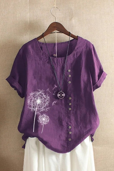 Floral Print Crew Neck Short Sleeves T-shirt