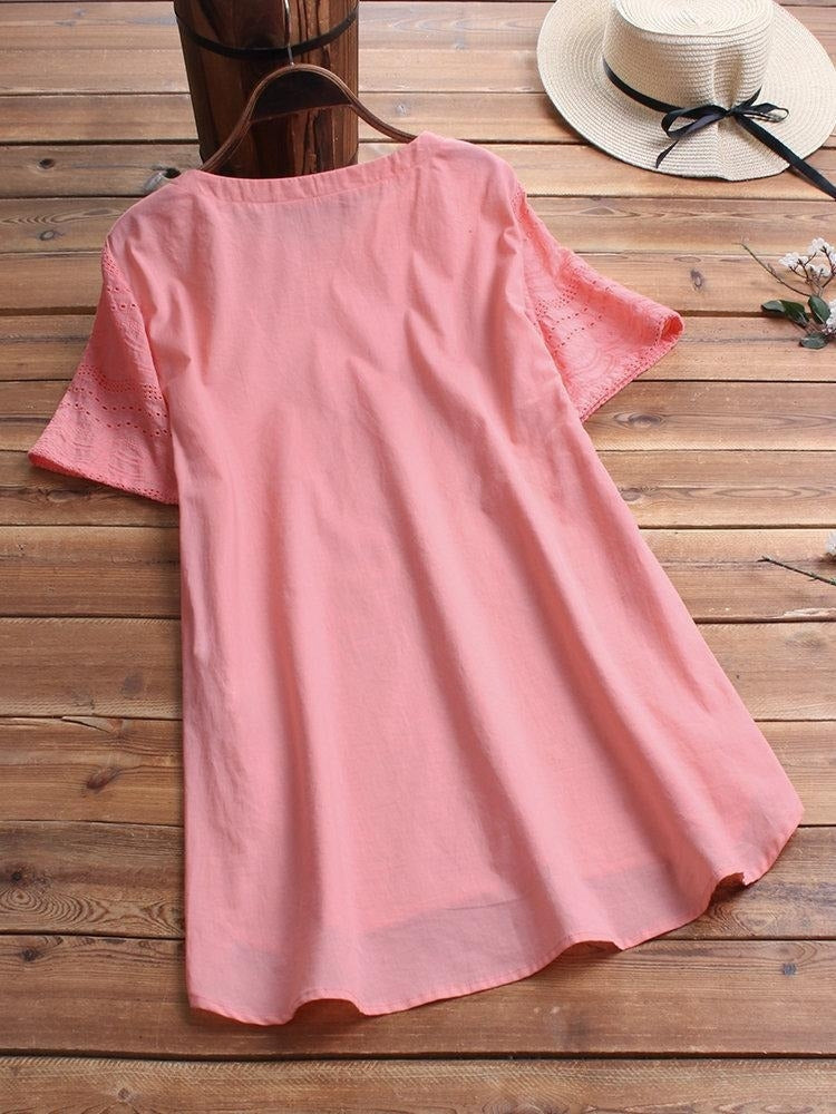 Solid Casual O-neck Short Sleeves T-shirt