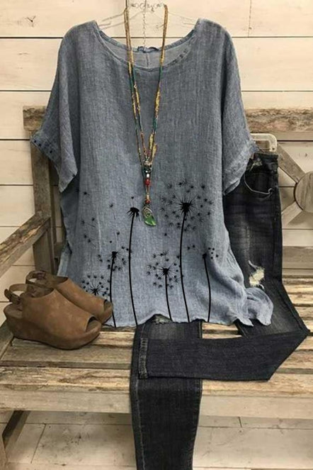 Casual Round Neck Half Sleeve Grey Blouse
