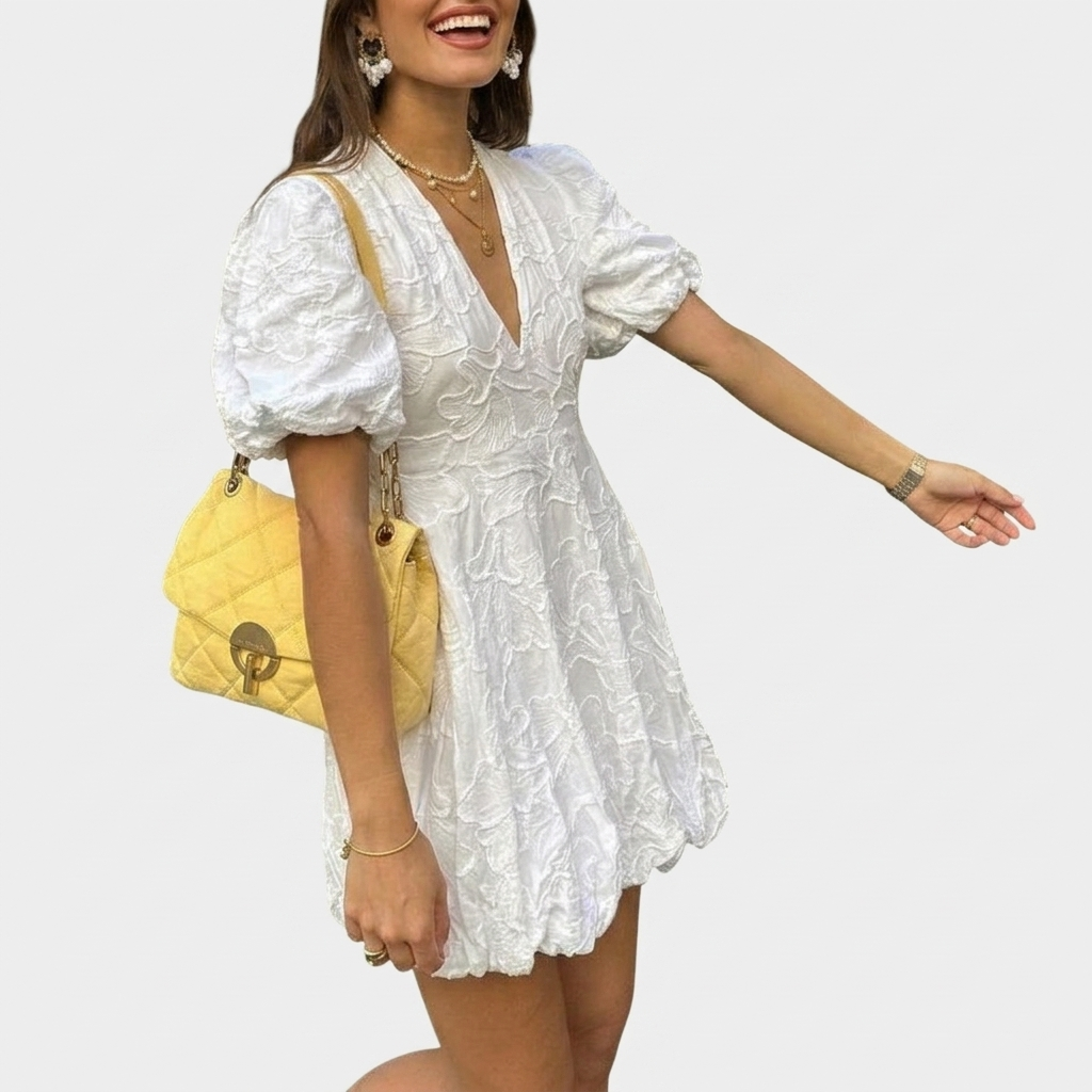 Women's Embroidered Puff Sleeve Mini Dress